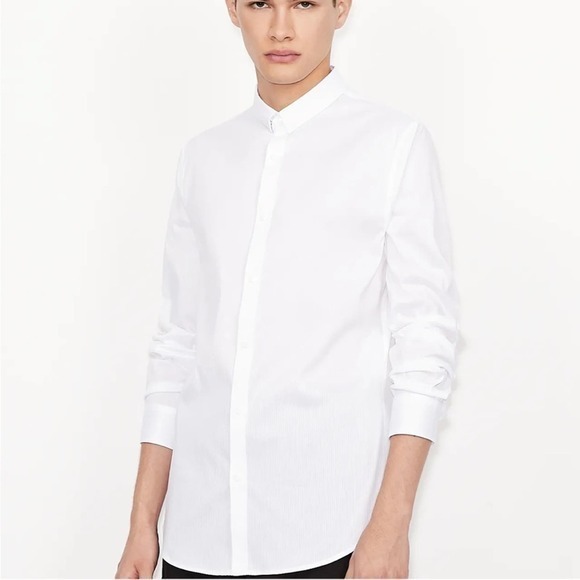 Armani Exchange Stretch Cotton White Slim Fit Collared Button Down Shirt Medium - Picture 1 of 15